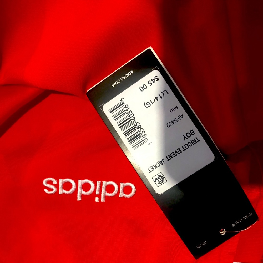 Adidas Red,white stripe on sleeve Large 12/14 Event Track Jacket